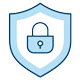a blue shield icon featuring a padlock symbolizing security protection and privacy measures for online safety