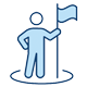 stick figure person holding flag representing achievement and success
